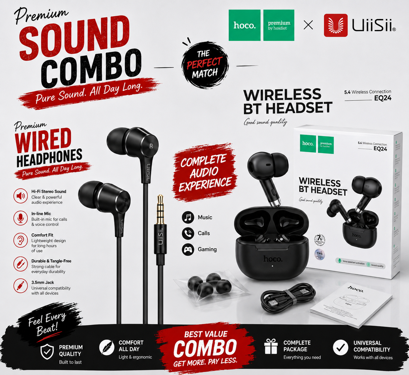 HOCO EQ24 + UIISII Premium Headphone Combo